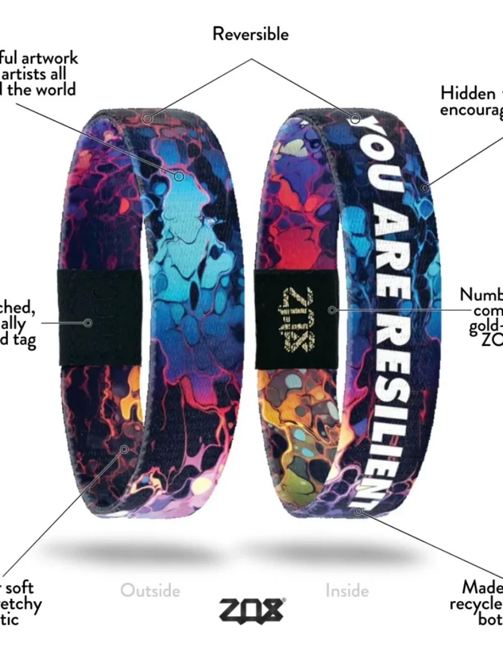 ZOX 'You Are Resilient' Reversible Bracelet - Purple & Blue